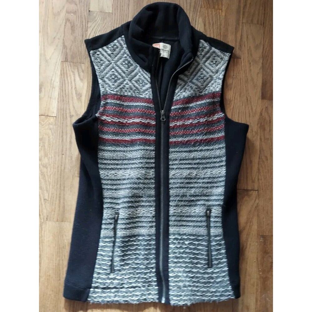 Womens Ruff Hewn Size Small Gray Red Fleece Vest Zip Up Pockets Wool Blend